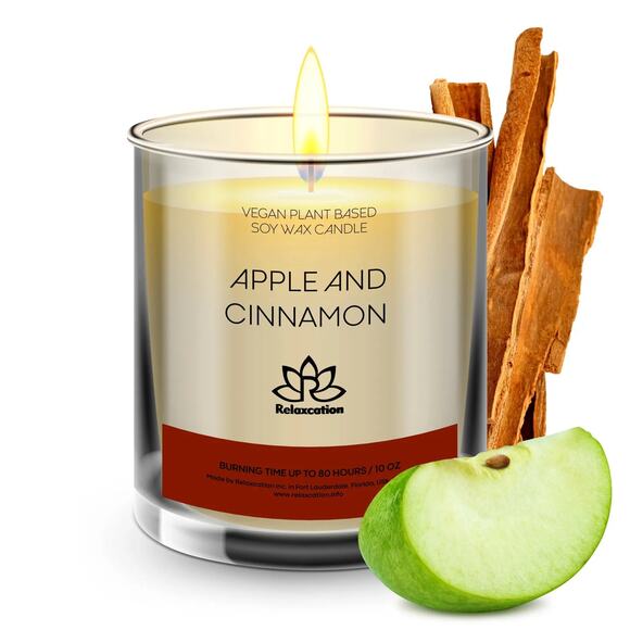 APPLE AND CINNAMON Soy Wax Candle in Glass Jar (10 oz) - Picture 1 of 5
